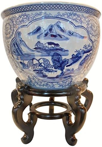 Blue White Landscape Ceramic Plant Pot