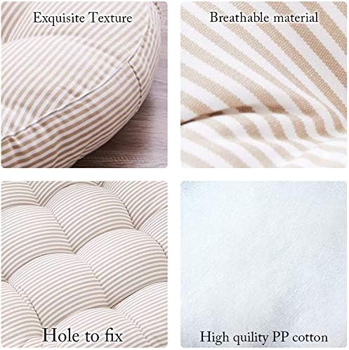 2 Beige Striped Round Floor Cushions