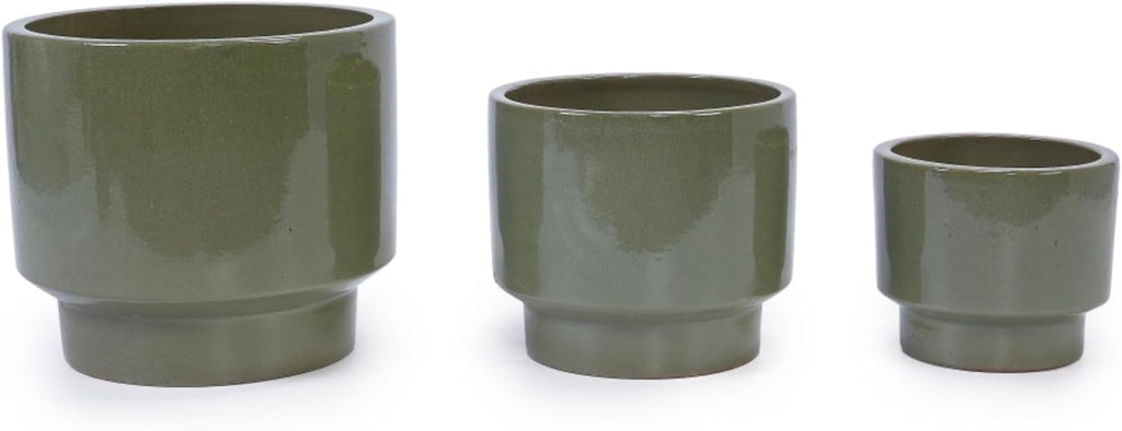Antique Green Glazed Ceramic Planter Set