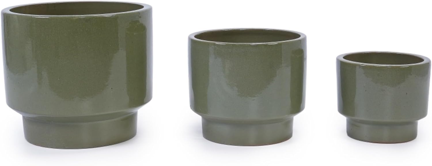 Antique Green Glazed Ceramic Planter Set