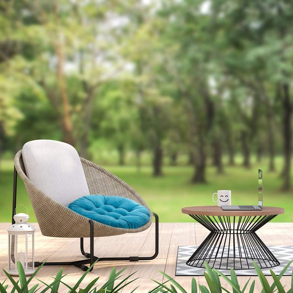 2 Blue Round Floor Cushions Set