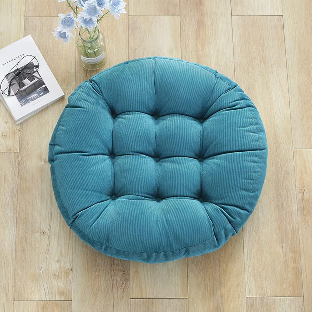 2 Blue Round Floor Cushions Set
