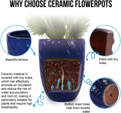 17in Dark Blue Diamond Ceramic Planter