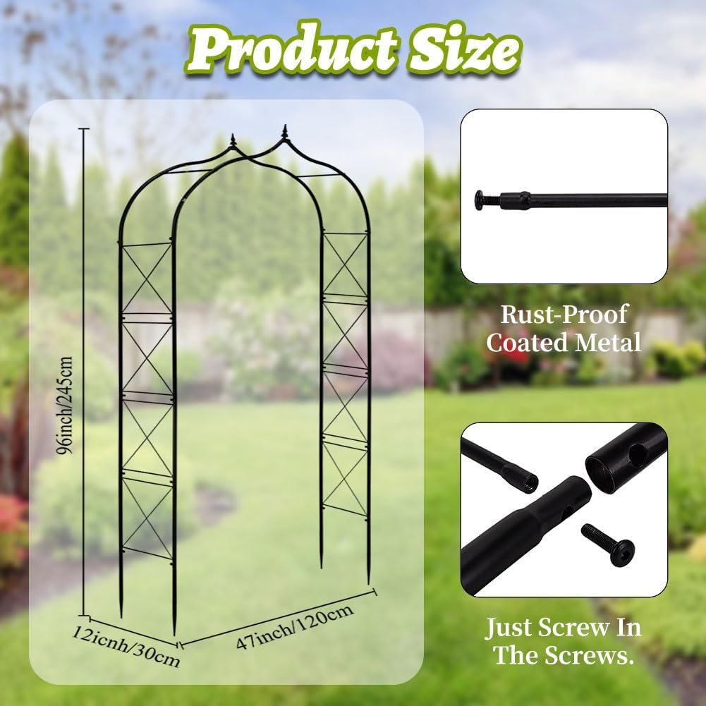 8Ft Thickened Rustproof Metal Garden Arbor Trellis