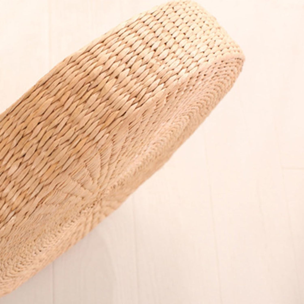 17.3in Woven Straw Round Floor Cushion