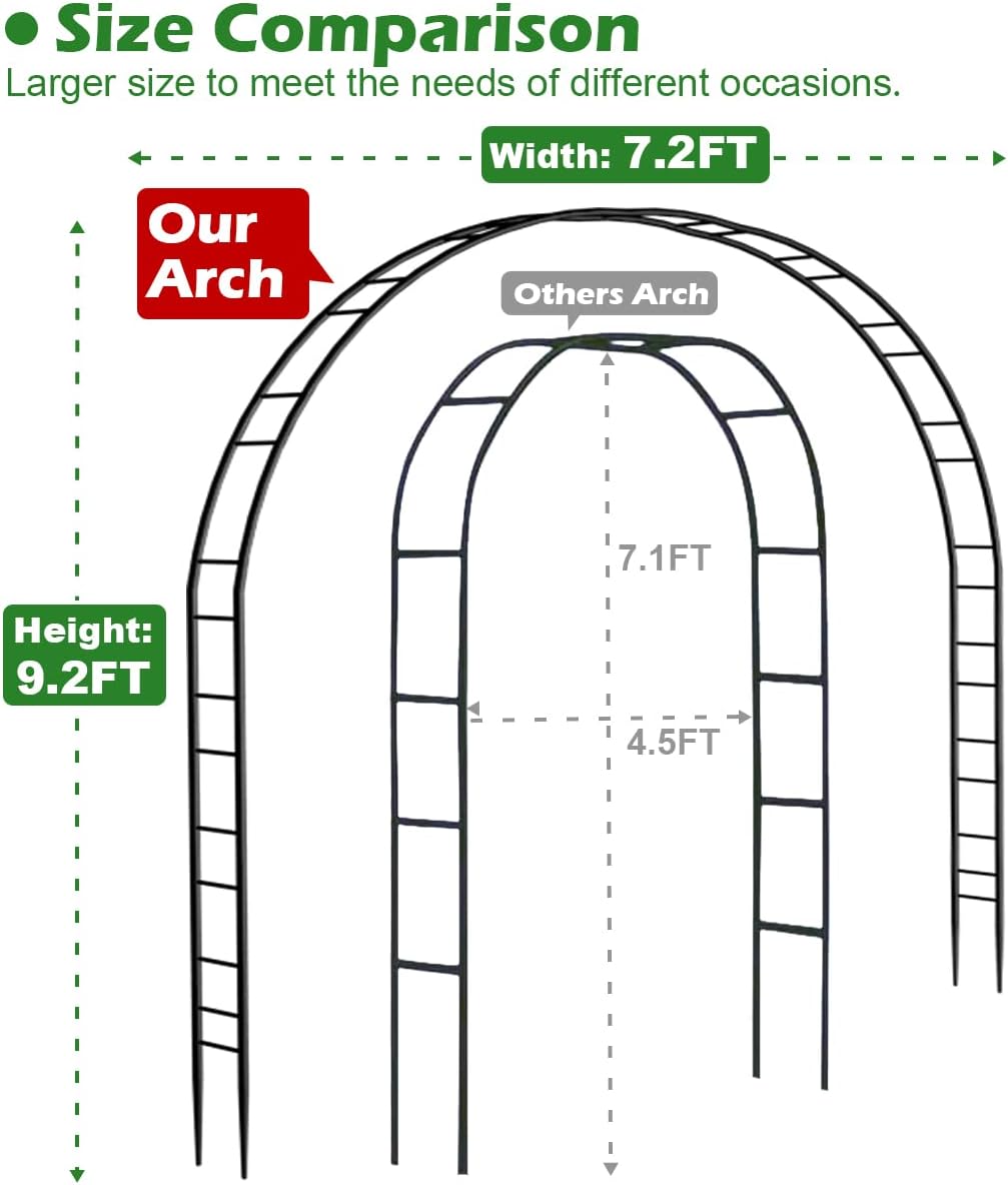 7.2x9.2FT Black Metal Garden Wedding Arch Trellis