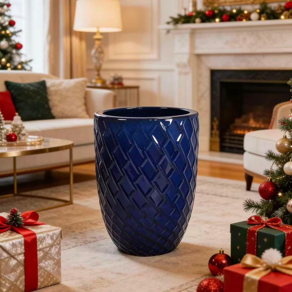 17in Dark Blue Diamond Ceramic Planter