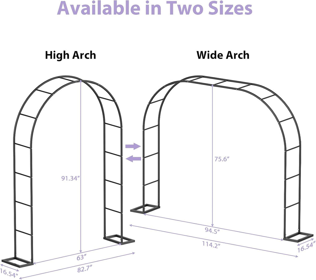 Multi Size Black Metal Garden Arch Trellis with Base for Wedding Plants