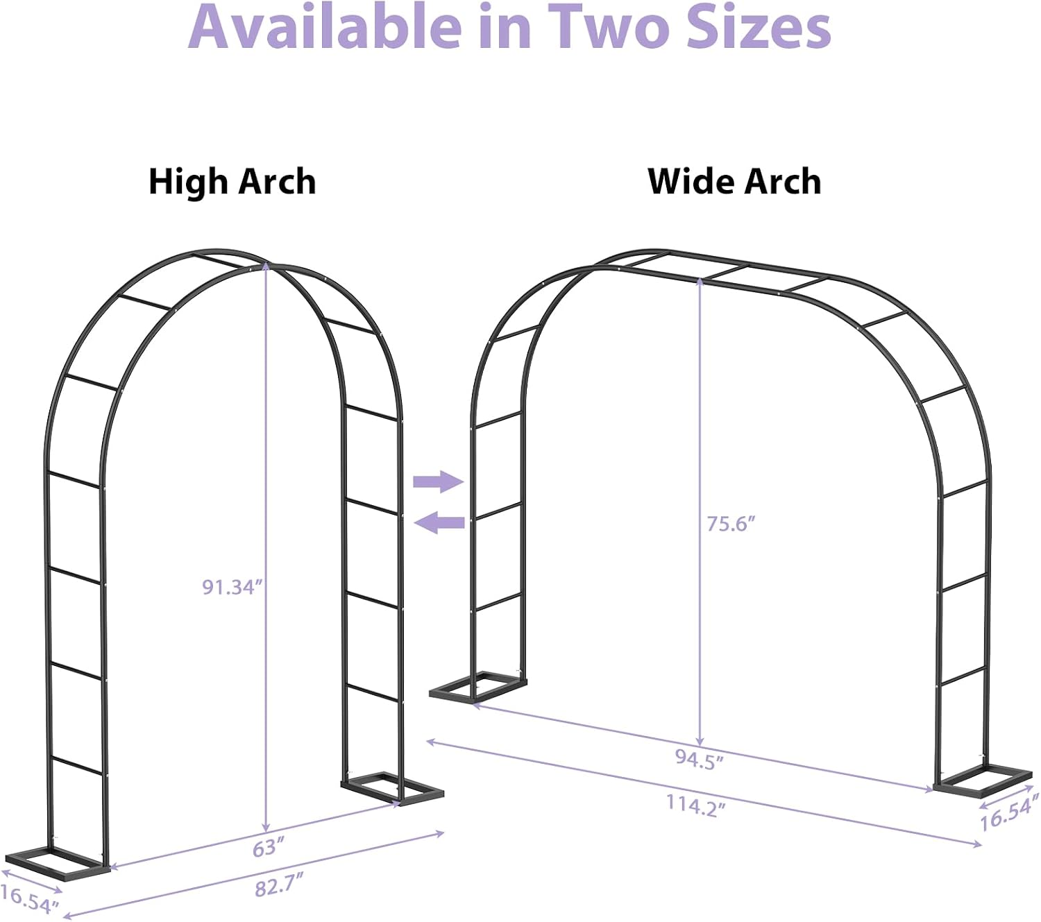 Multi Size Black Metal Garden Arch Trellis with Base for Wedding Plants