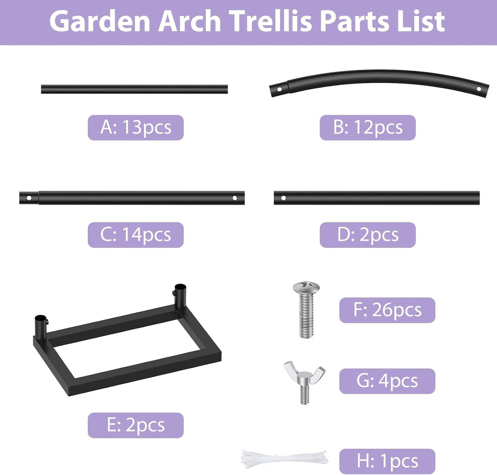Multi Size Black Metal Garden Arch Trellis with Base for Wedding Plants