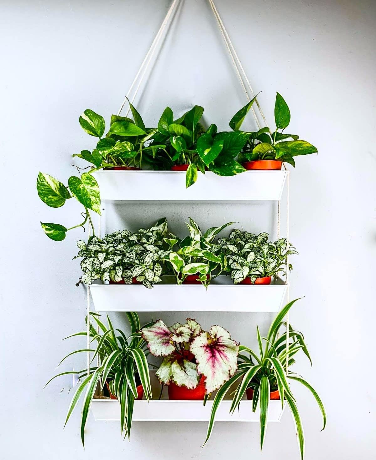 16in White 3-Tier Metal Wall Hanging Planter