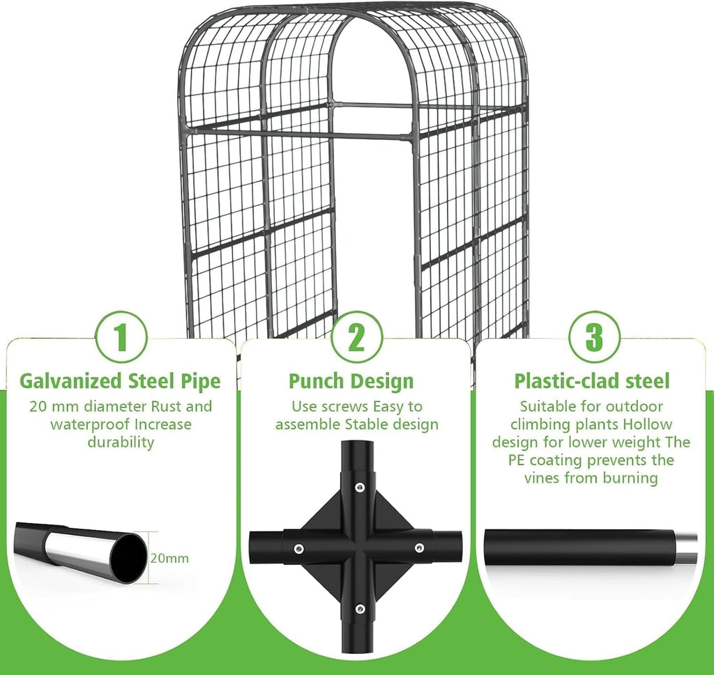 7.3Ft Black Metal Garden Arch Trellis for Raised Bed Vegetables