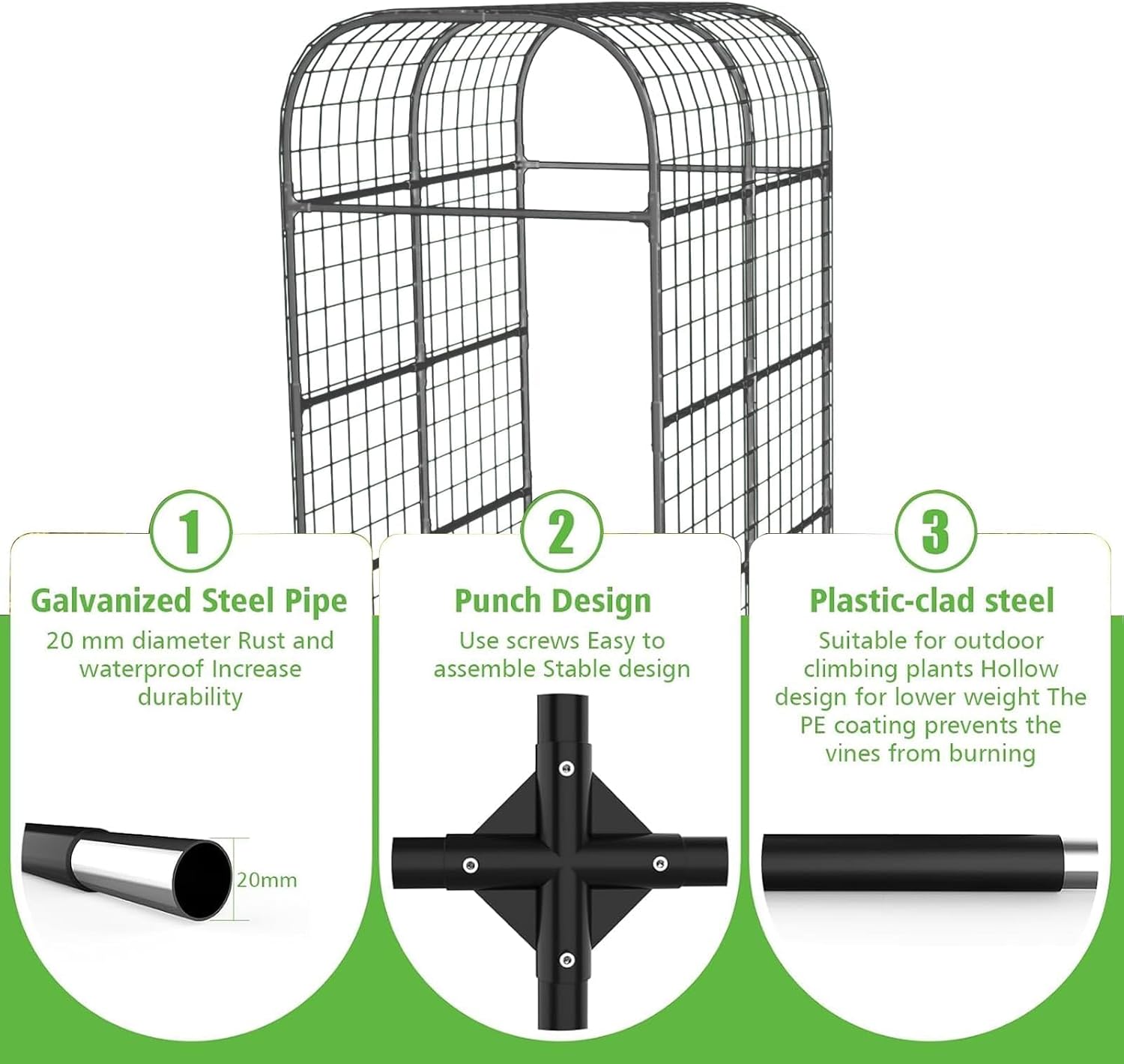 7.3Ft Black Metal Garden Arch Trellis for Raised Bed Vegetables