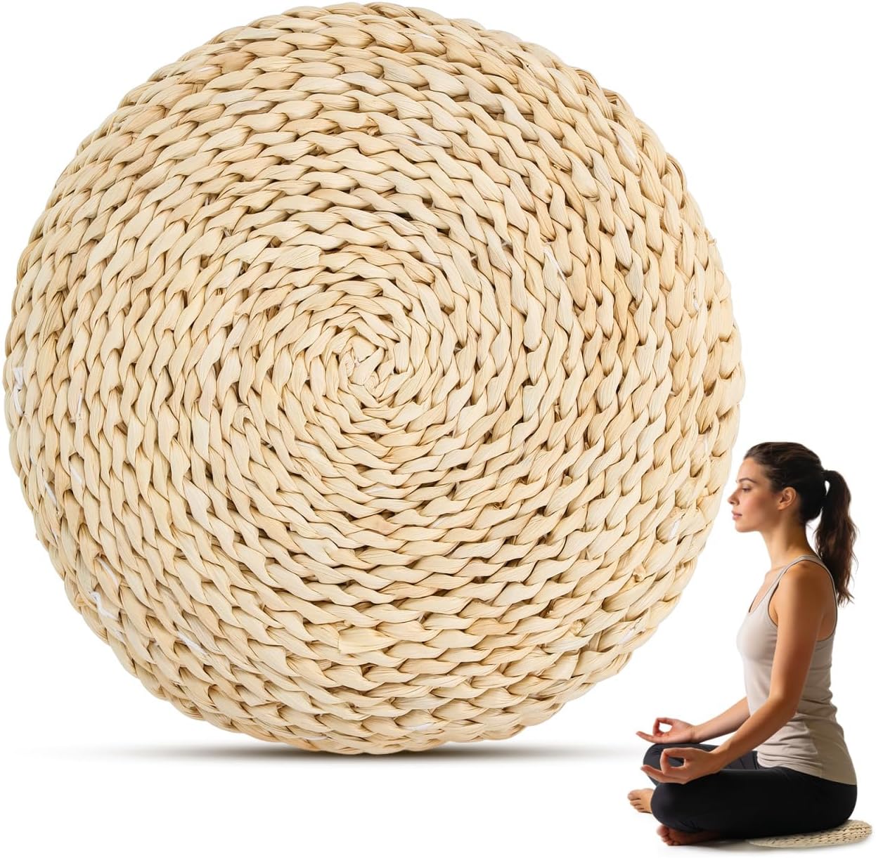 11.61in Natural Straw Round Cushion
