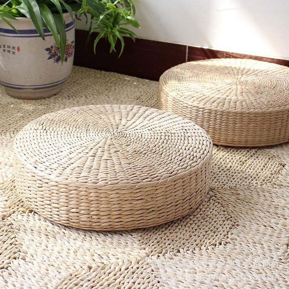2 19.7in Straw Round Tatami Cushions