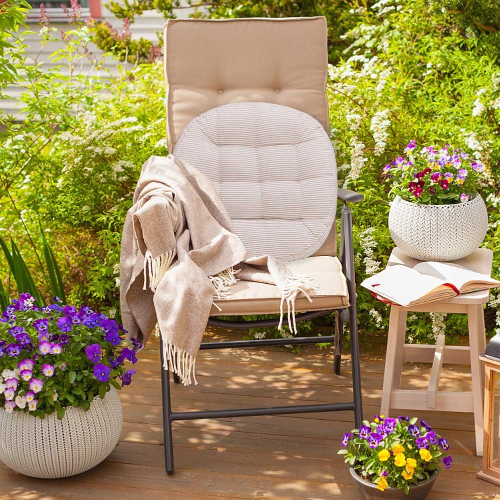 2 Beige Striped Round Floor Cushions