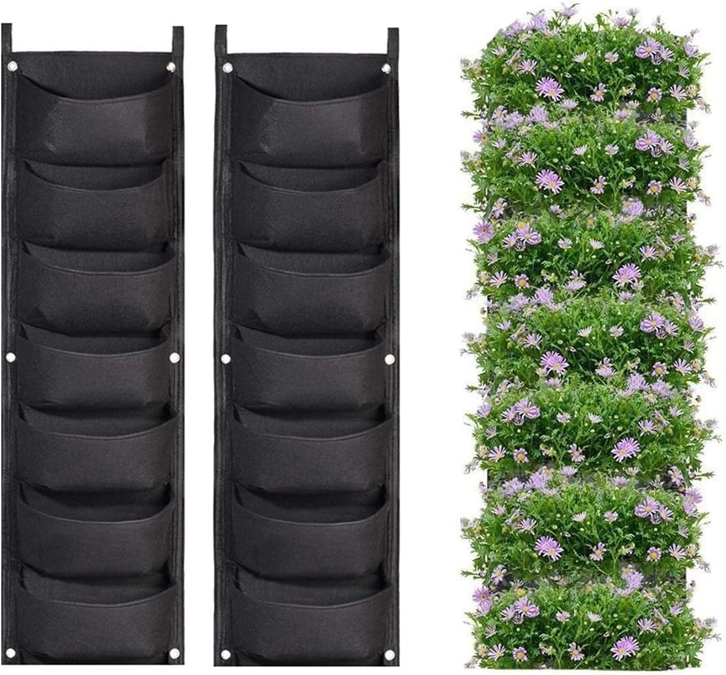 2 Black 7-Pocket Vertical Hanging Grow Bags