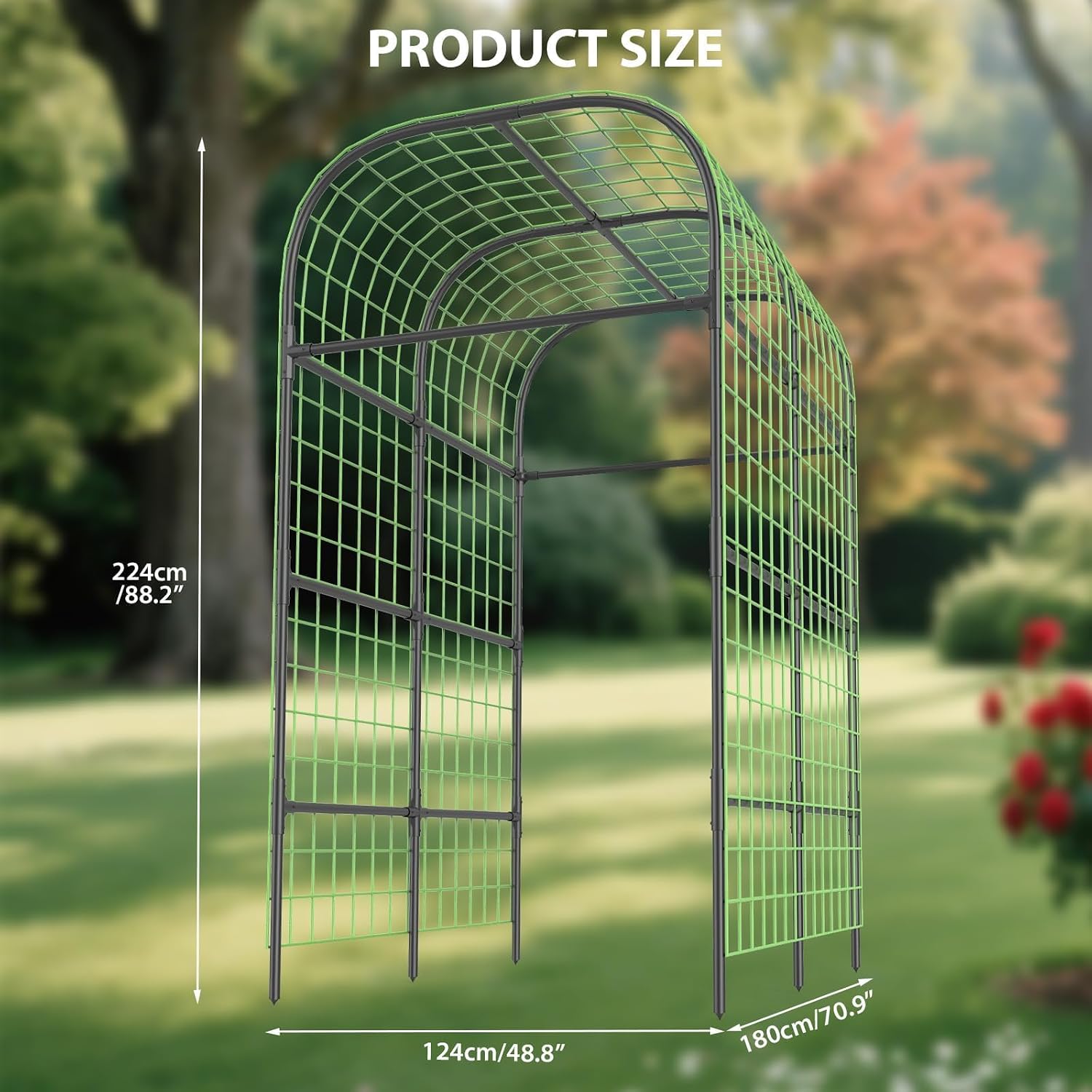 7.3Ft Black Metal Garden Arch Trellis for Raised Bed Vegetables