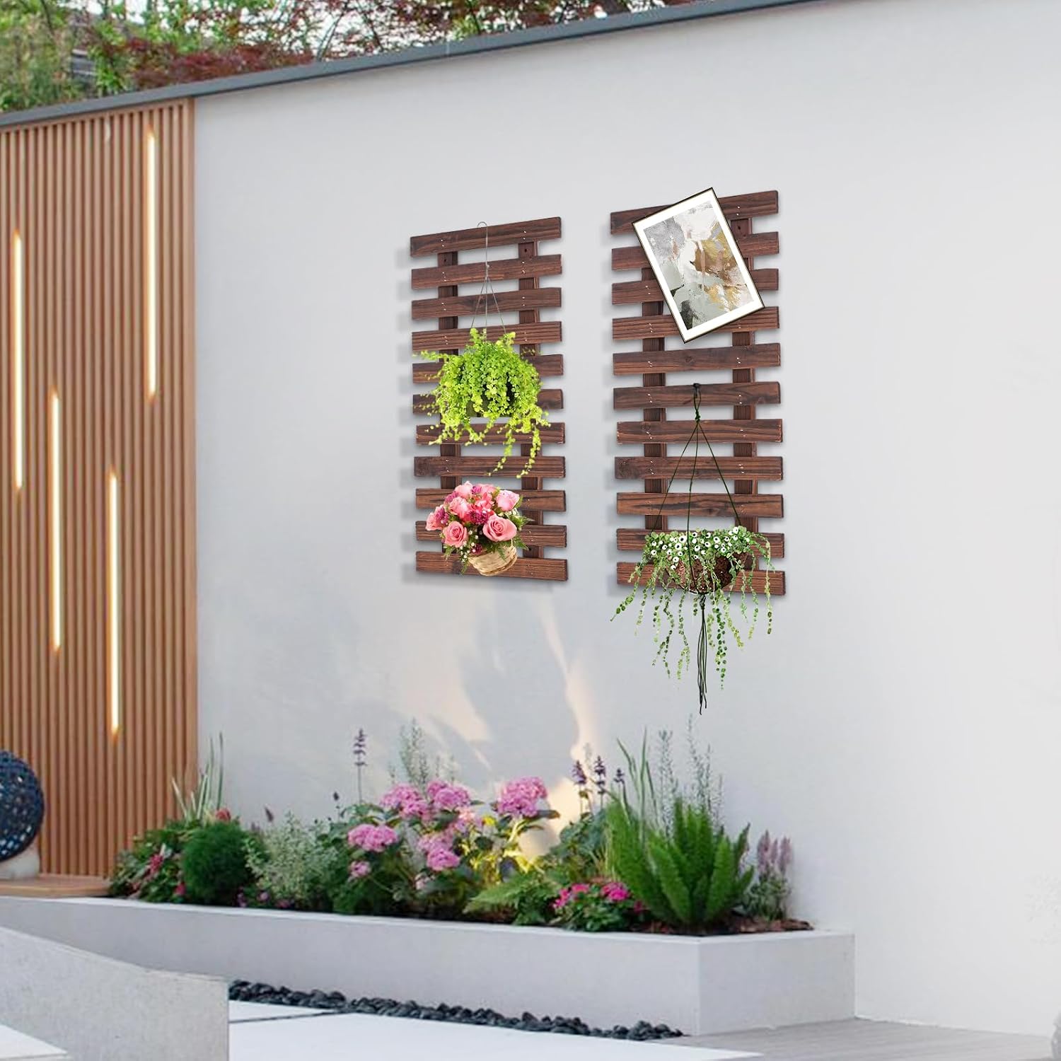2 Brown Wooden Vertical Wall Planters