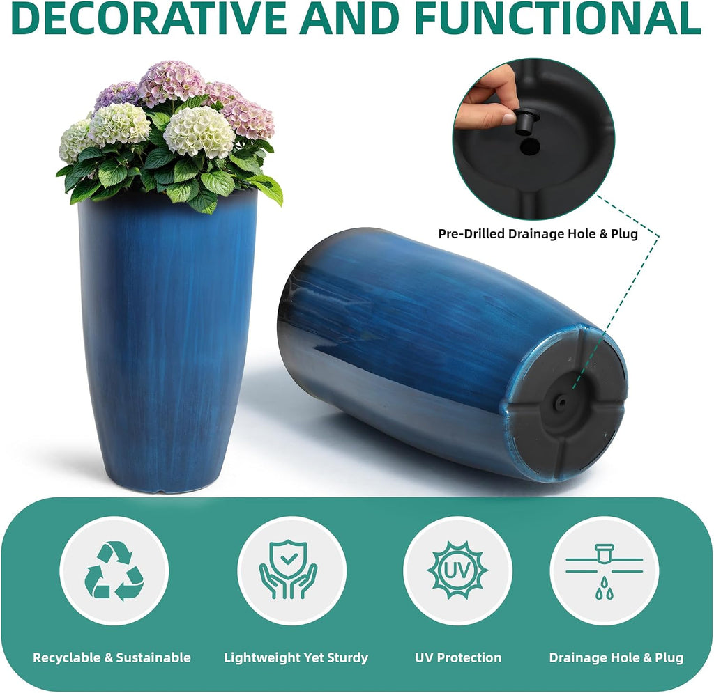 2Pcs 23.8in Cobalt Blue PP Planters