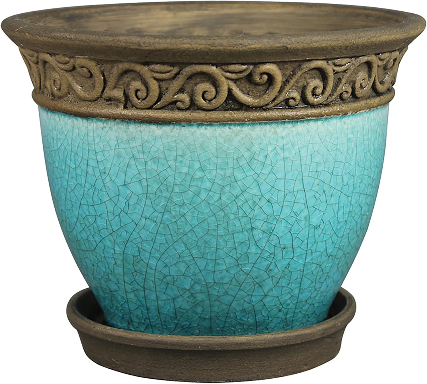 2Pcs Teal Crackle Ceramic Planters