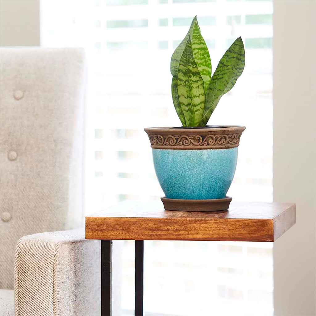 2Pcs Teal Crackle Ceramic Planters