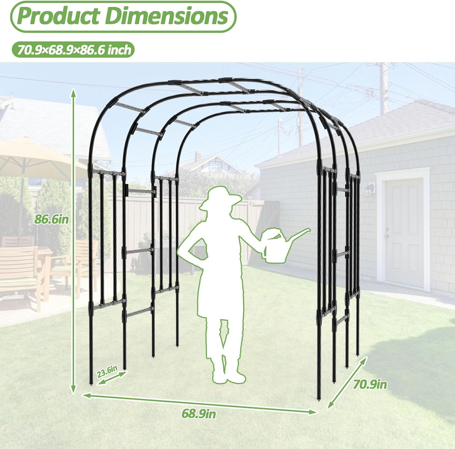 69"L×71"W×87"H Thickened Steel Garden Tunnel Trellis