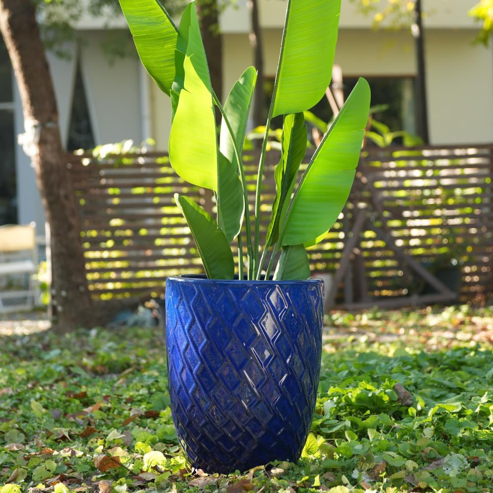 17in Dark Blue Diamond Ceramic Planter