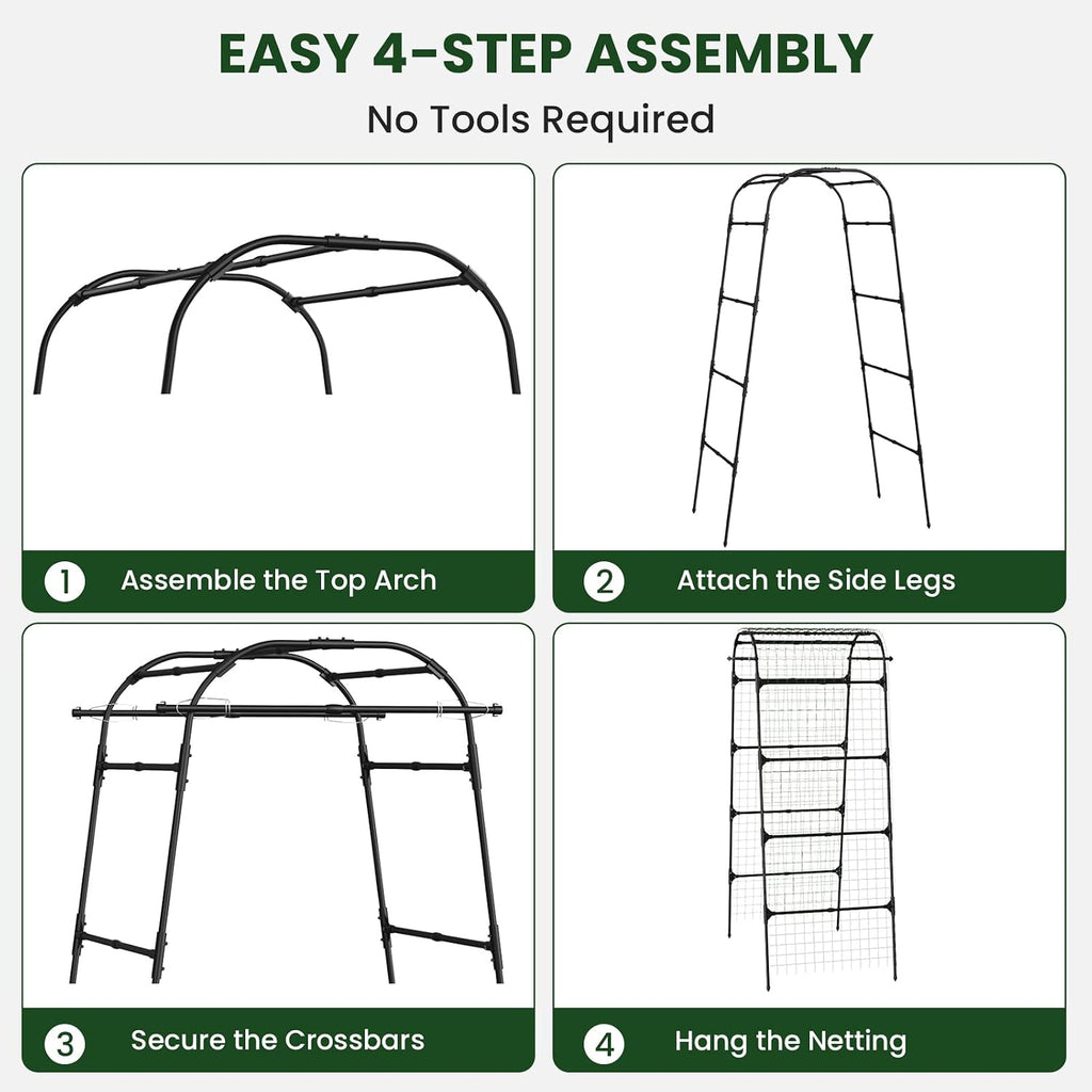 7.2ft Heavy Duty 20mm Metal Garden Arch Trellis with Netting & Gloves