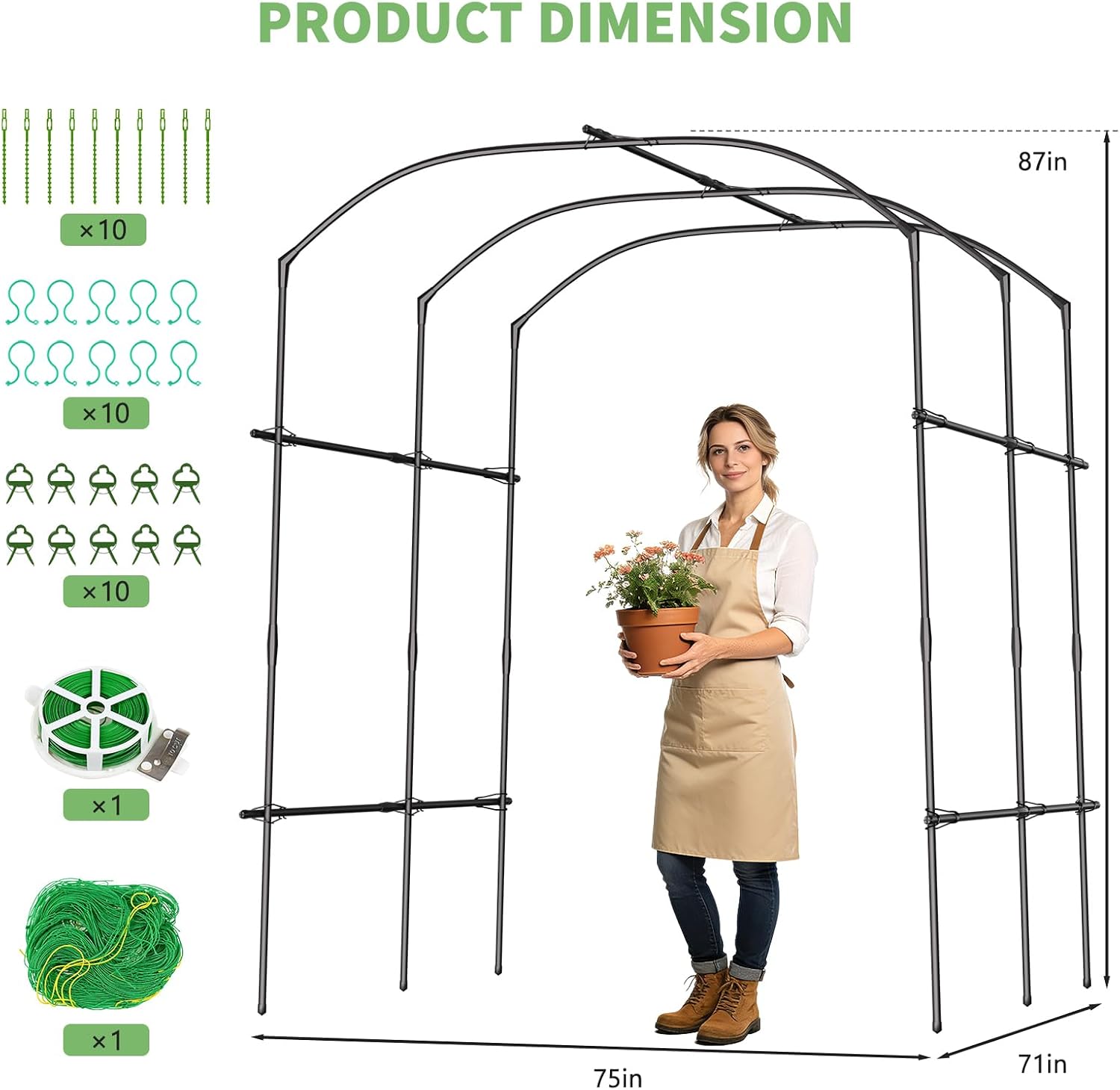 87"H×75"L Metal Garden Tunnel Arch Trellis for Climbing Plants