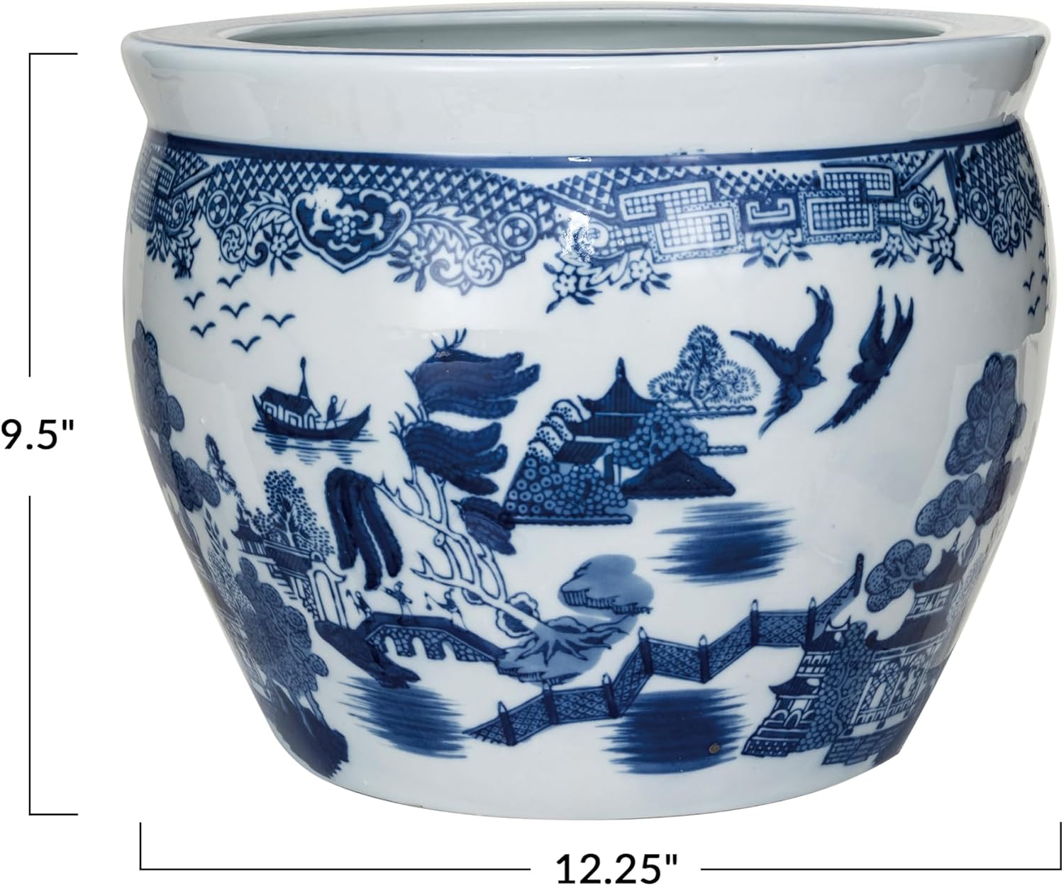 Hand-Painted Blue White Stoneware Planter