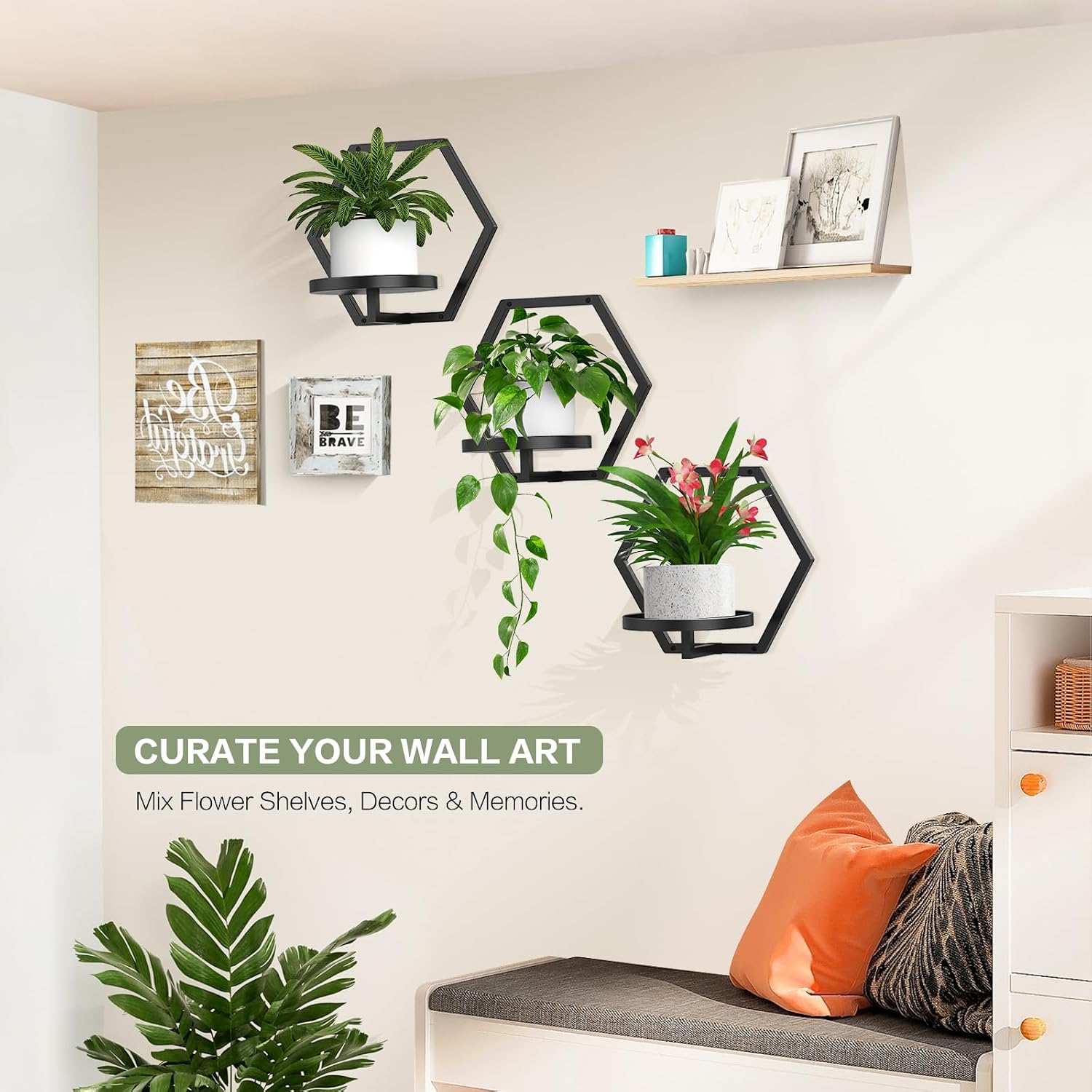 3 Black Metal Wall Hanging Planters