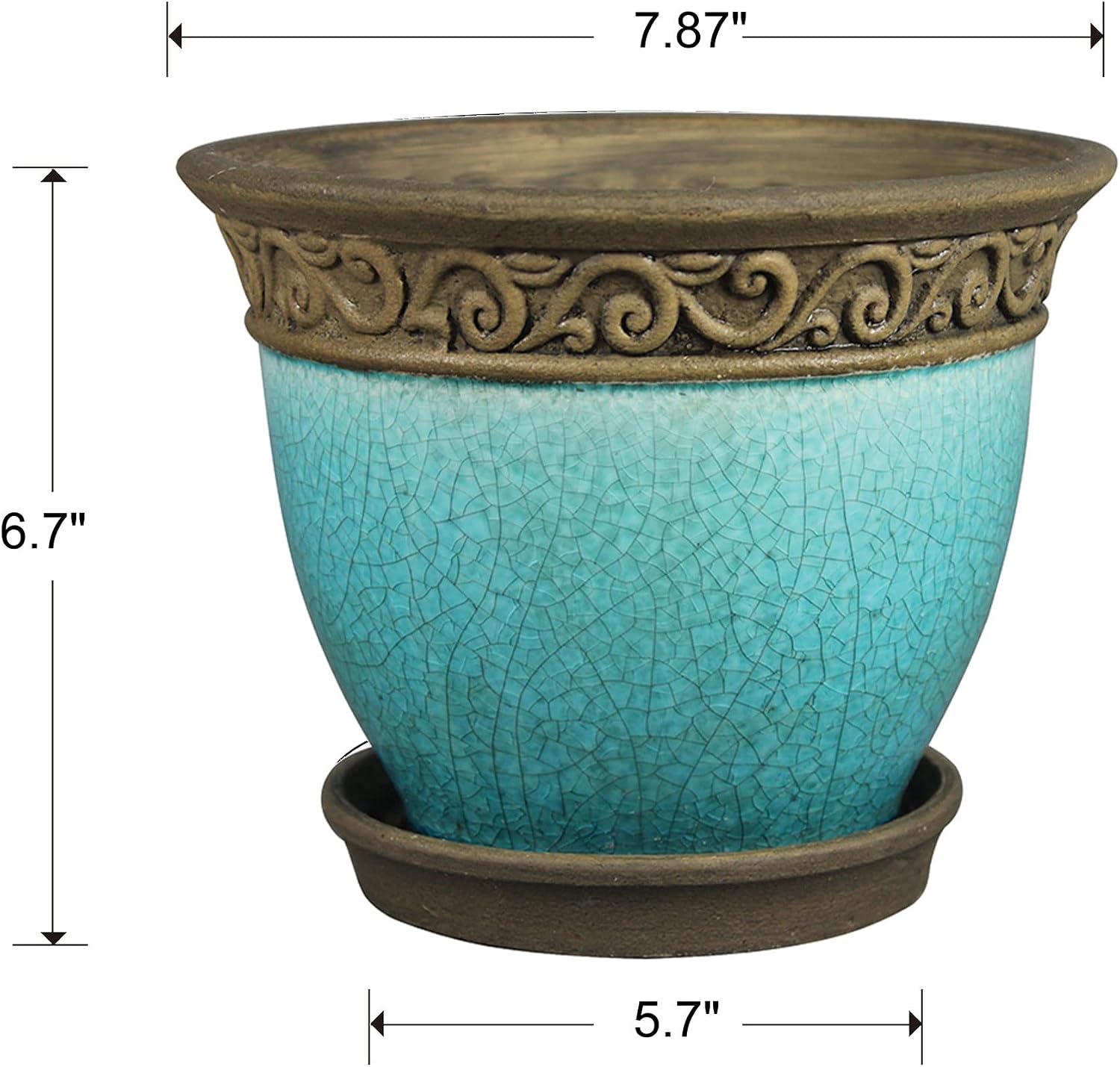 2Pcs Teal Crackle Ceramic Planters