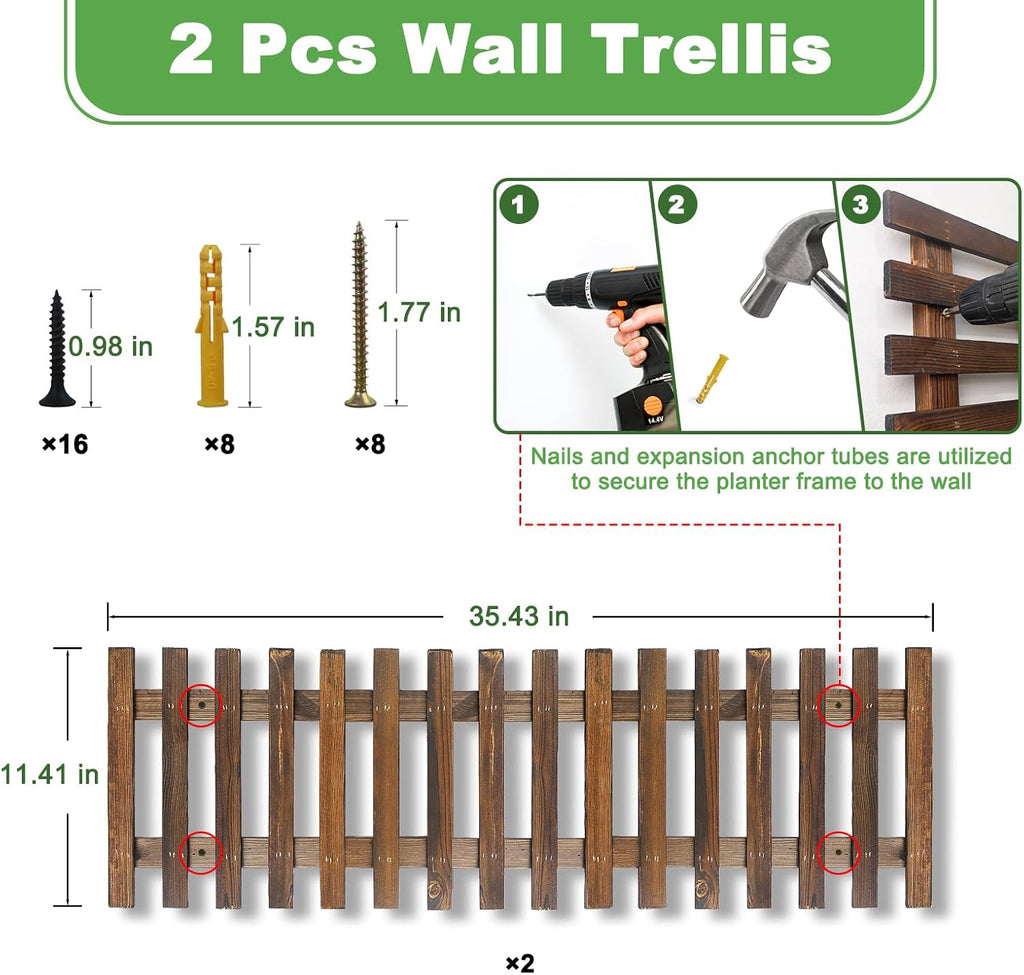 2 Wooden Wall Trellis Plant Planters