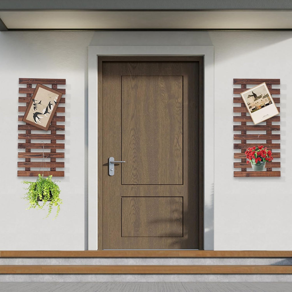 2 Brown Wooden Vertical Wall Planters
