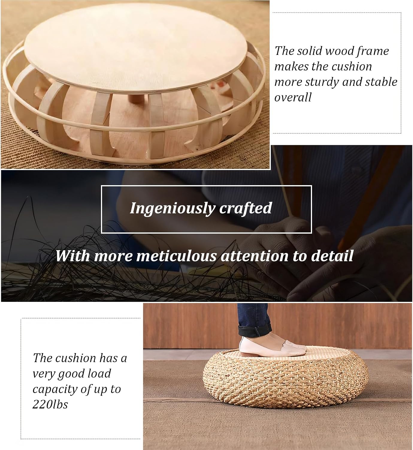 23.62in Natural Woven Round Floor Cushion