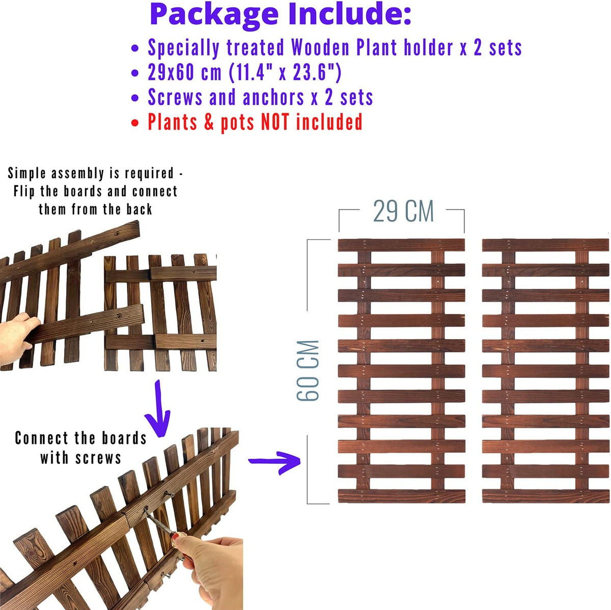 2 60cm Wooden Ladder Wall Planters