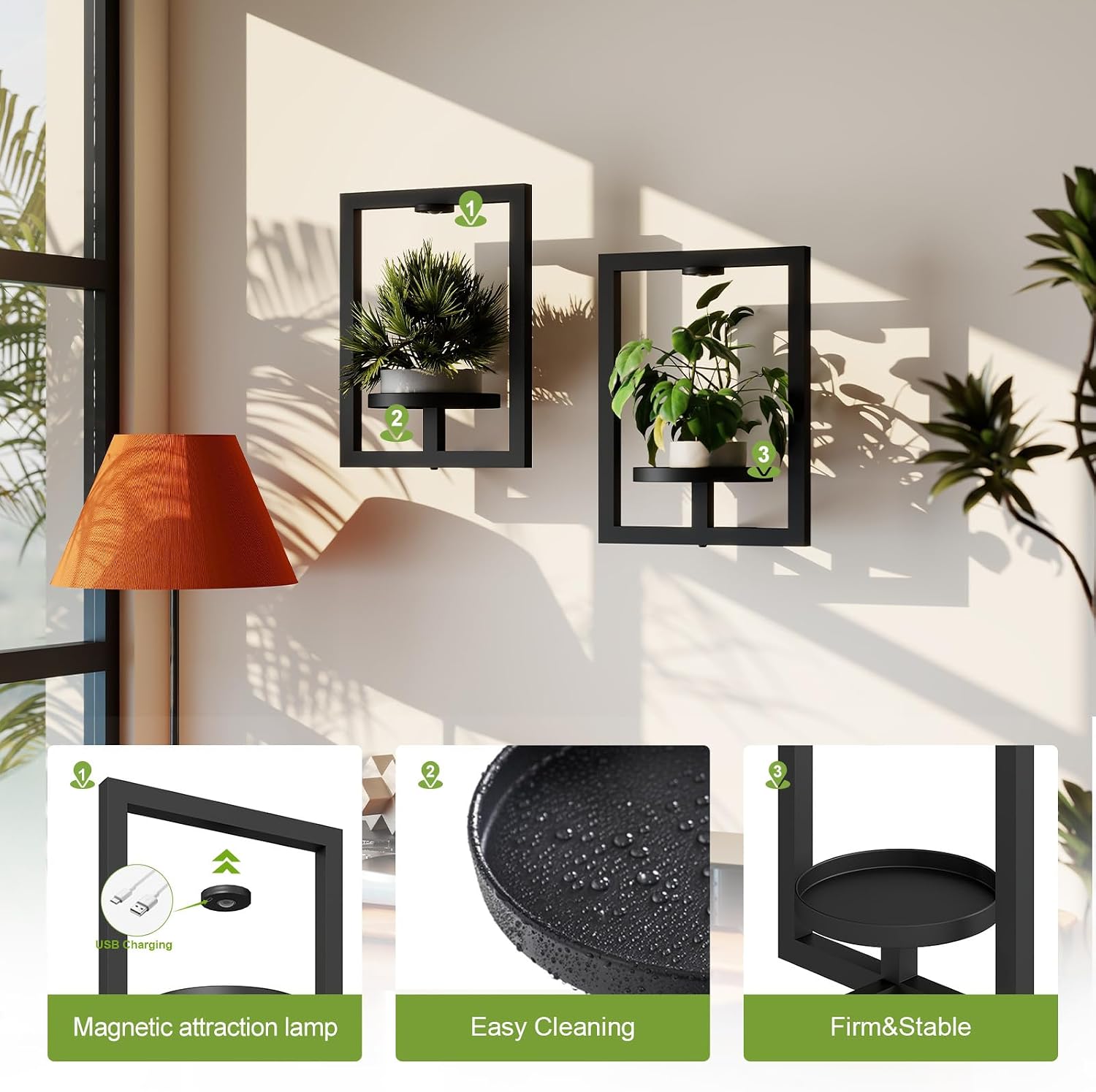 LED Light Metal Wall Plant Shelf