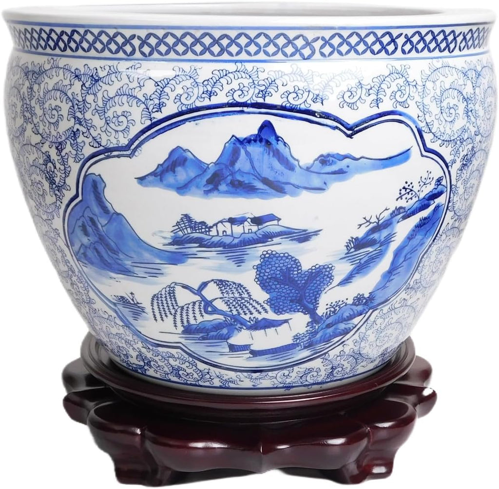 Blue White Landscape Ceramic Plant Pot