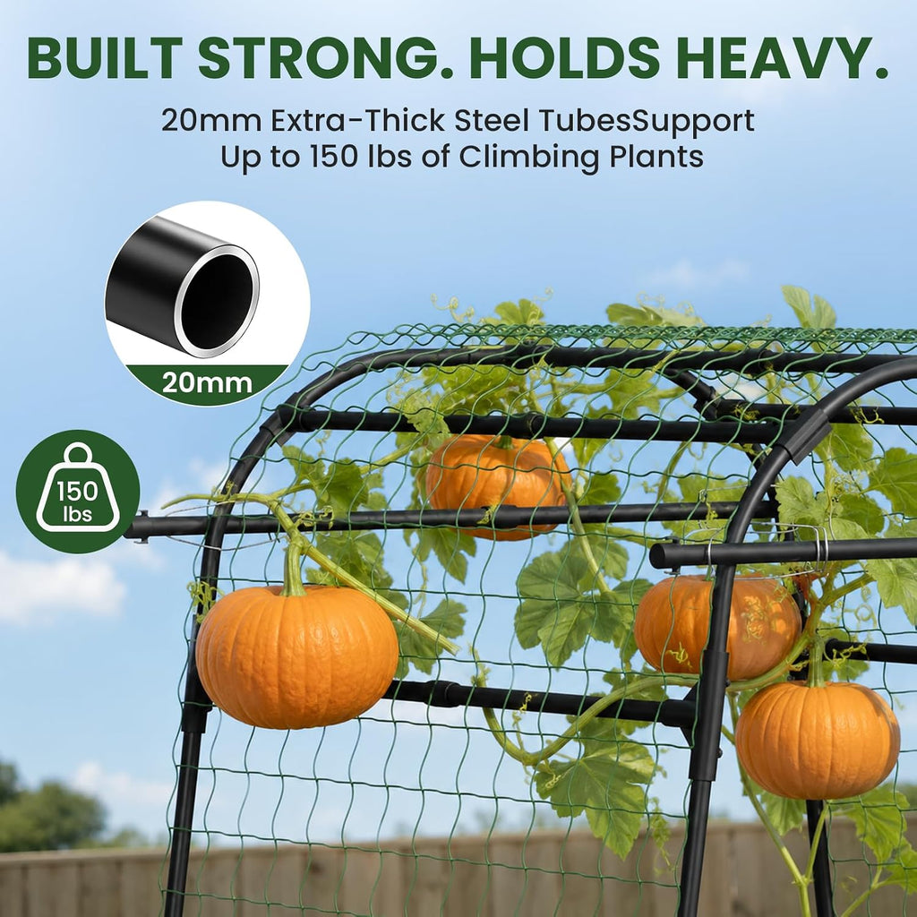 7.2ft Heavy Duty 20mm Metal Garden Arch Trellis with Netting & Gloves