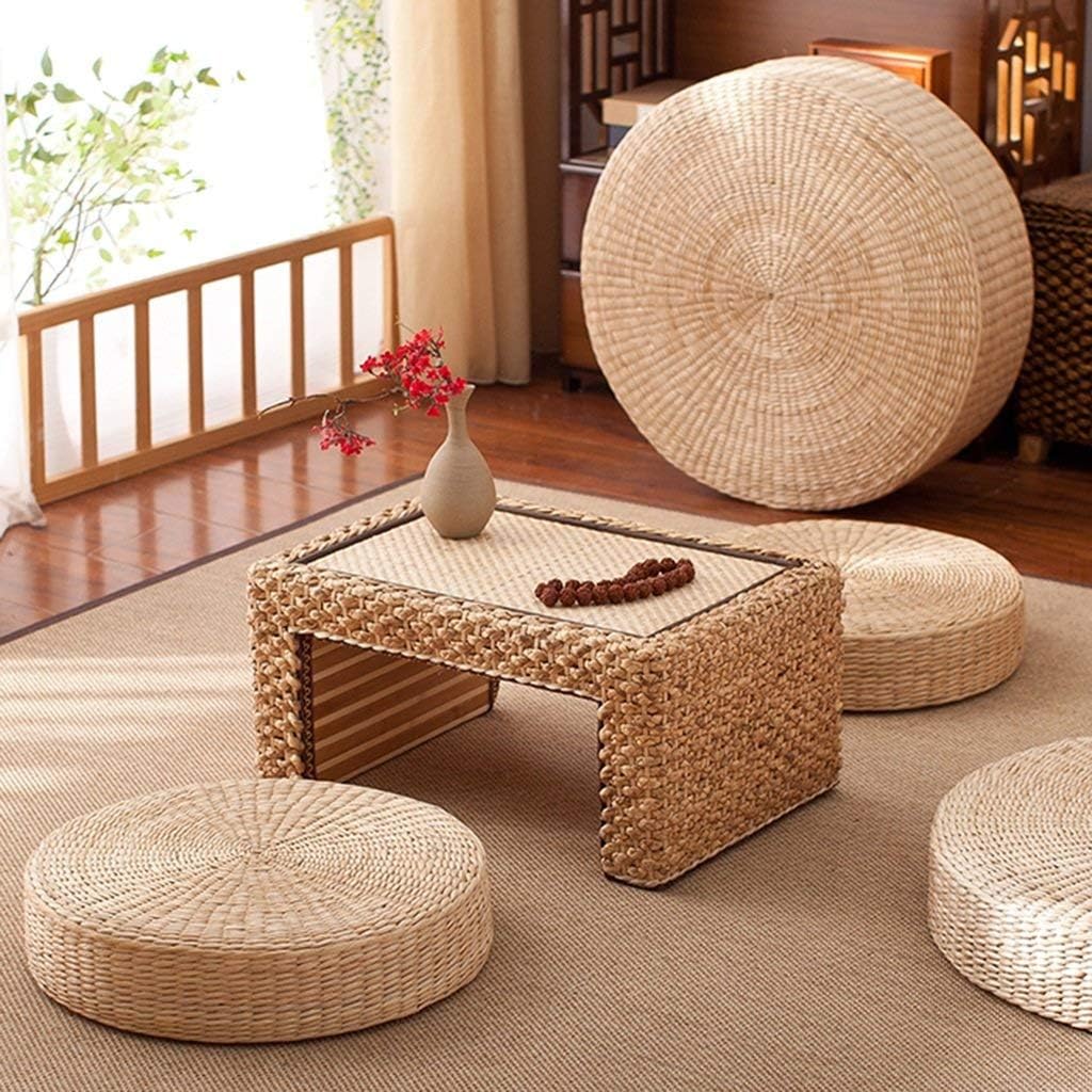 2 19.7in Straw Round Tatami Cushions