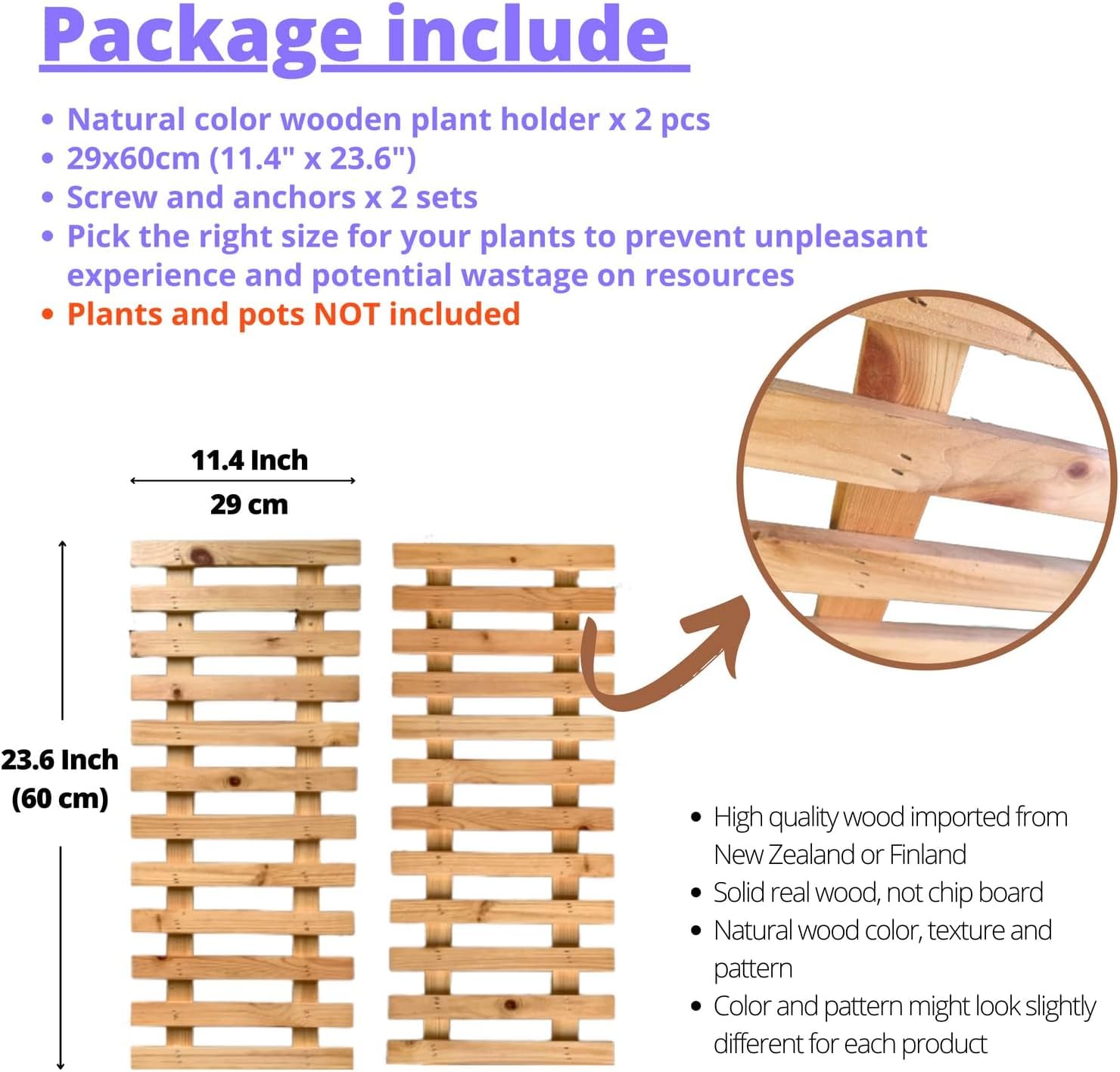 2 60cm Wooden Ladder Wall Planters