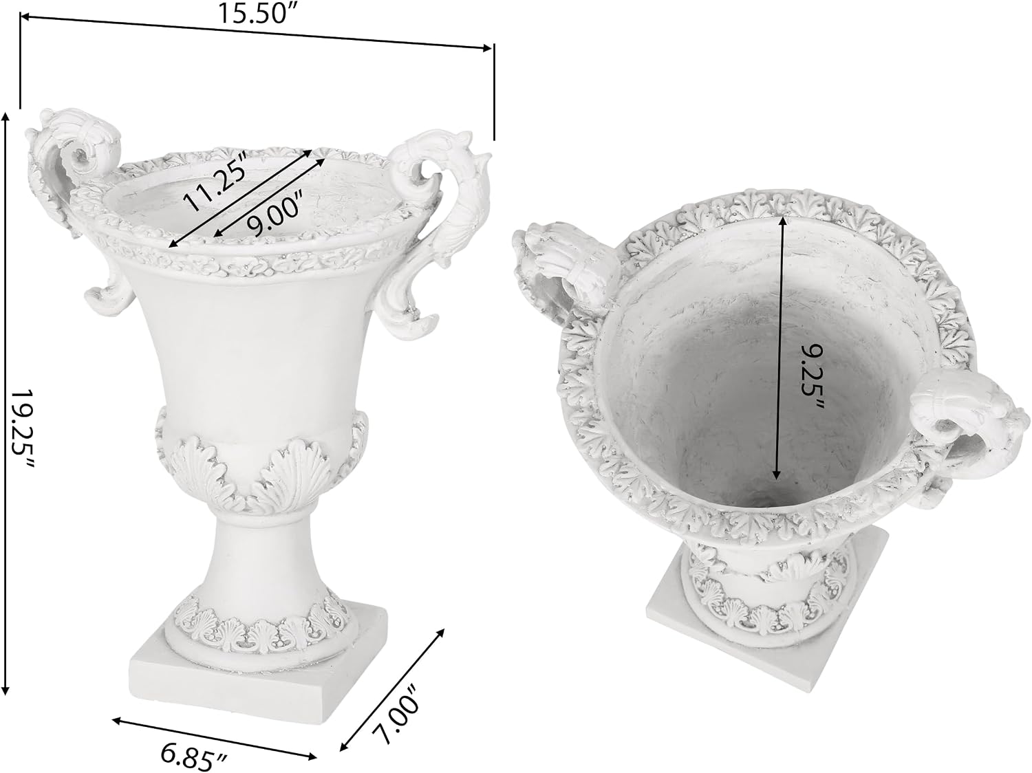 Antique White Floral Relief Concrete Urn Planter