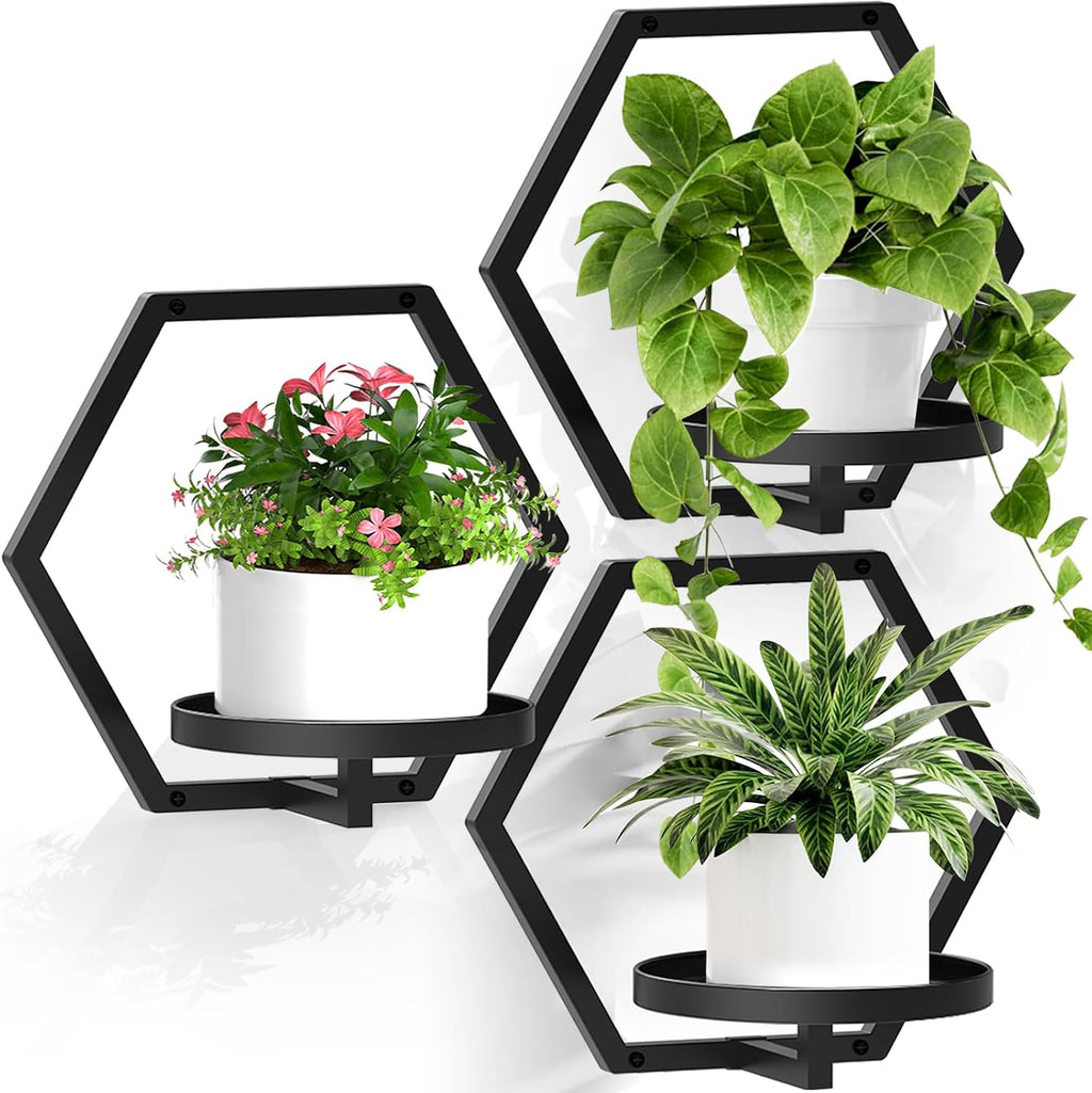 3 Black Metal Wall Hanging Planters