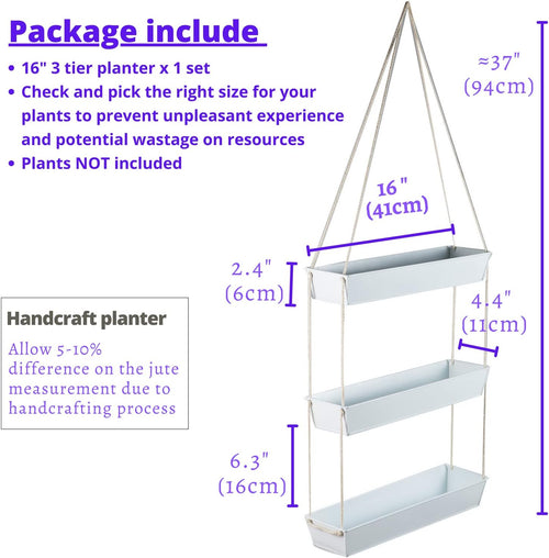 16in White 3-Tier Metal Wall Hanging Planter