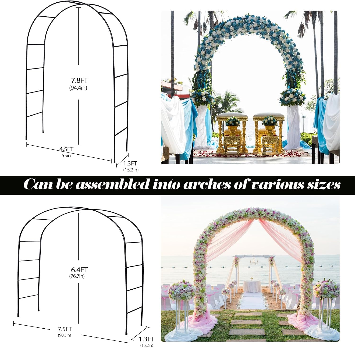 Multi Size Metal Tube Garden Arch Trellis for Plants & Wedding