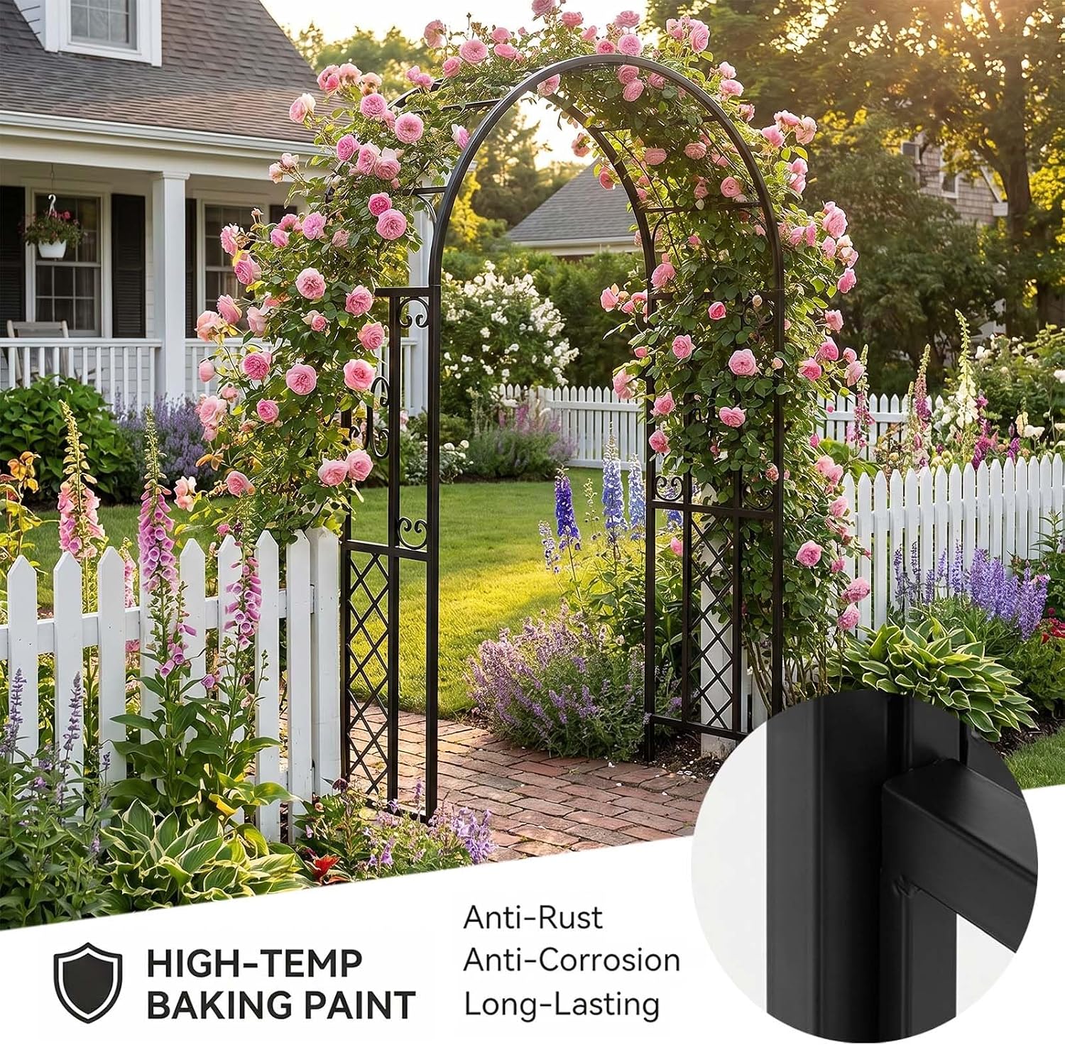 4.6x7.5FT Green Metal Garden Arch Trellis Arbor
