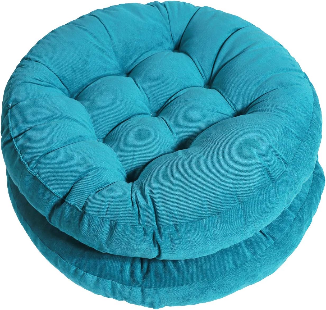2 Blue Round Floor Cushions Set