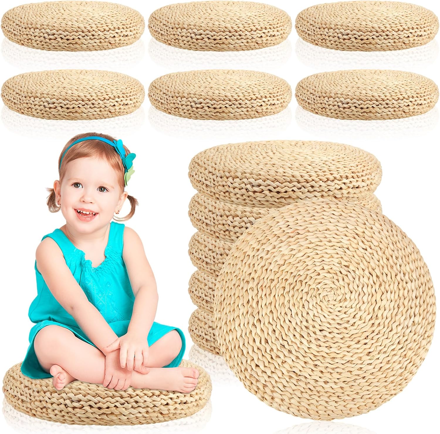 6 15.75in Woven Straw Round Cushions