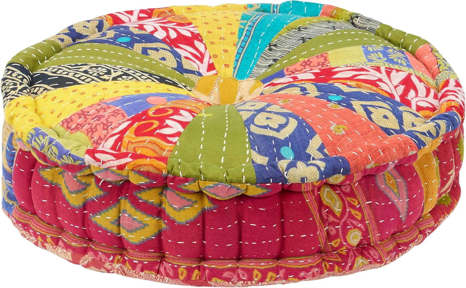 Colorful Kantha Round Floor Pillow